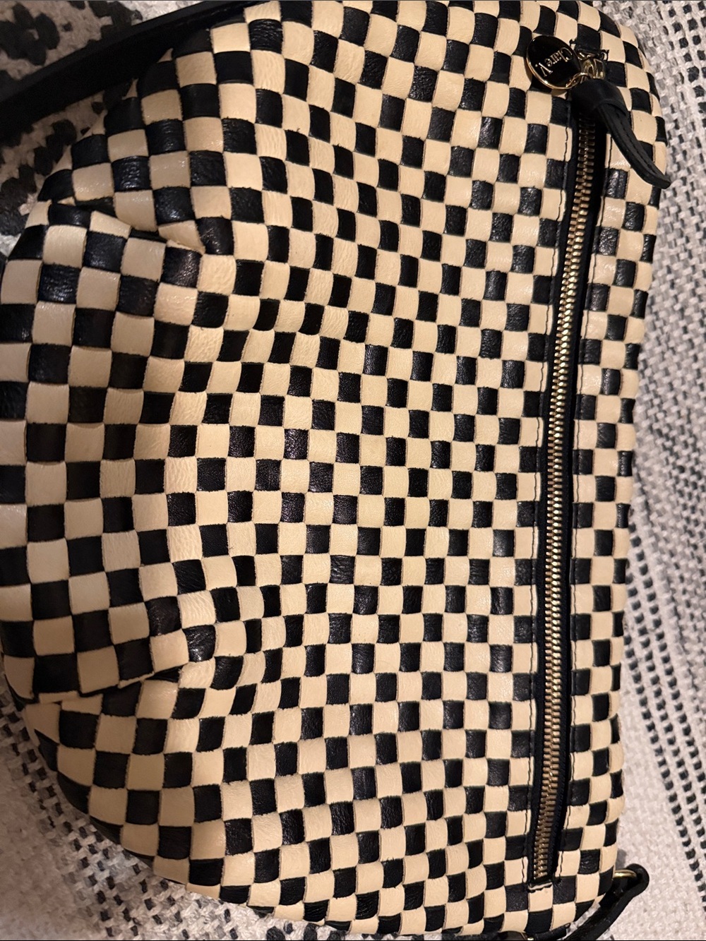 Checkerboard Black and Cream Shoulder Bag with Adjustable Strap - Picture 6 of 11
